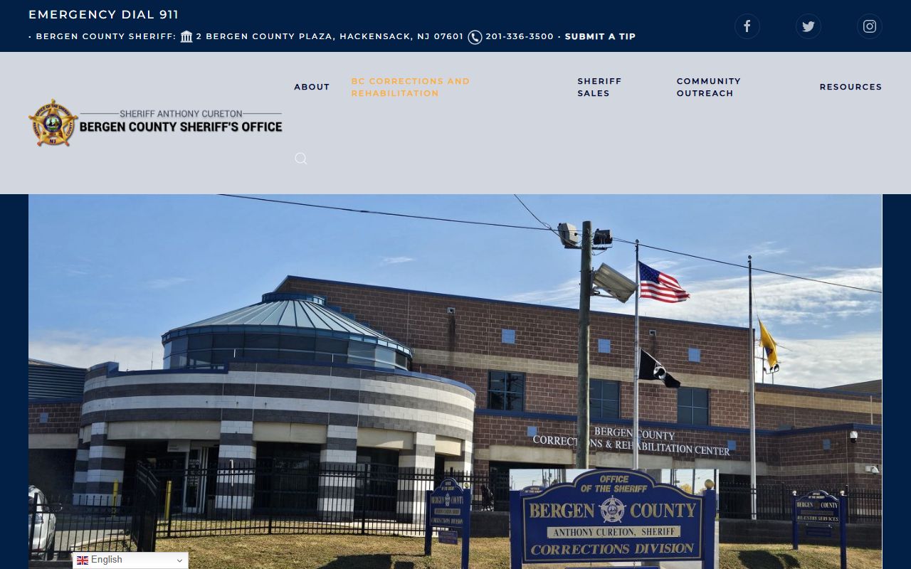 Bergen County Corrections Center page related to jail mugshots and inmate records