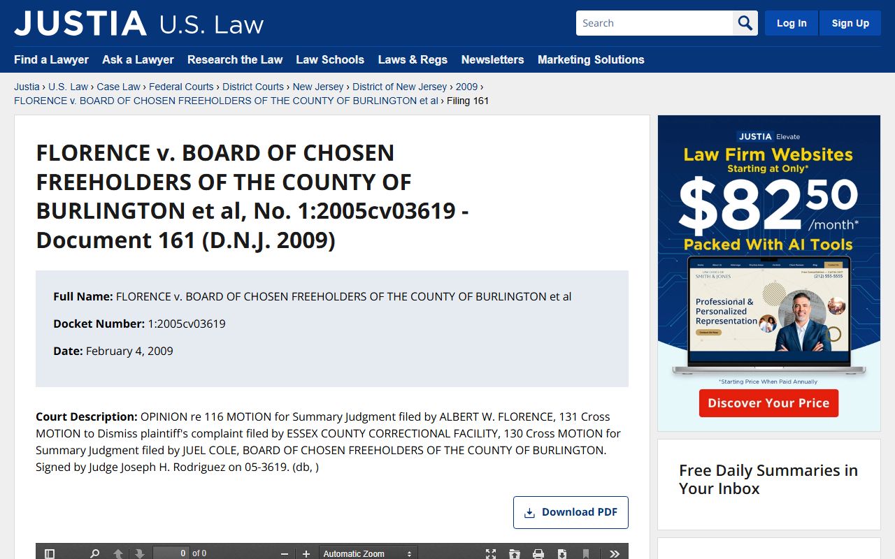 Florence v Burlington County case related to jail mugshots and booking