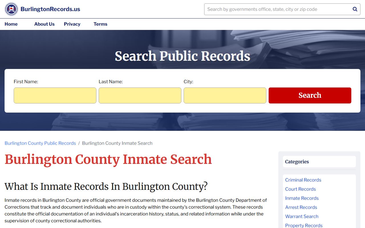 Burlington County inmate search tool for jail mugshots