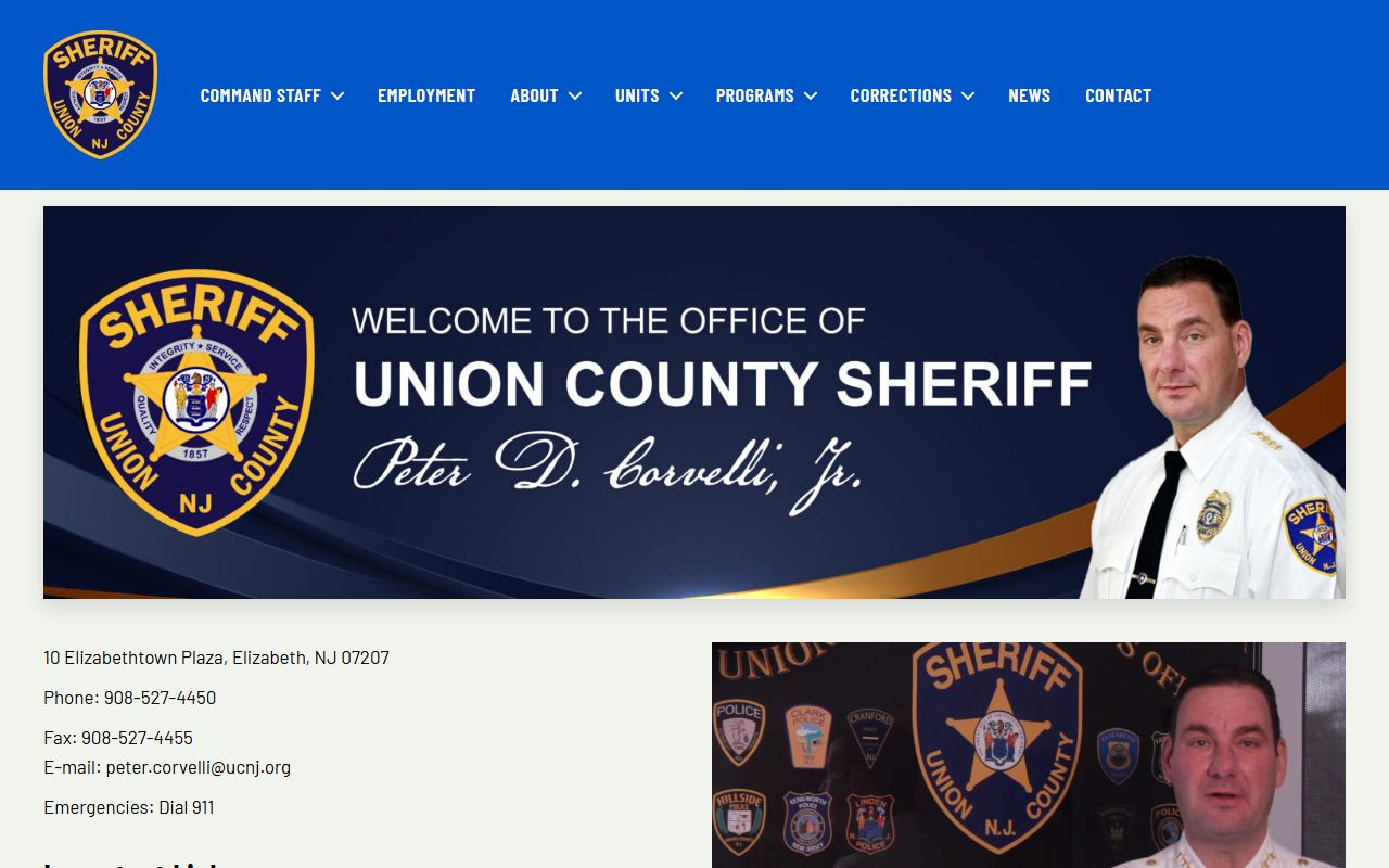 Union County Sheriff office for Elizabeth jail mugshots