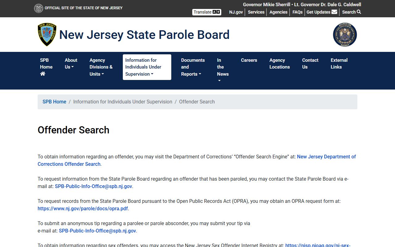 New Jersey parole board offender search for jail mugshots and inmate records