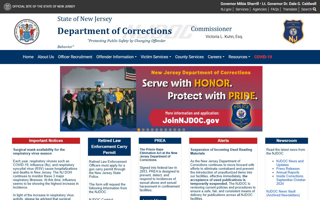 New Jersey Department of Corrections jail mugshots and inmate search page